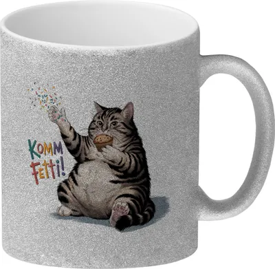Produktbild von Pummelige Katze Glitzer-Kaffeebecher - Komm Fetti