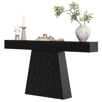 Produktbild von Tribesigns Konsolentisch, moderner schwarzer Holztisch mit trapezförmigem Fuß für Wohnzimmer, Eingangsbereich, Flur, Foyer, hinter dem Sofa, Schwarz