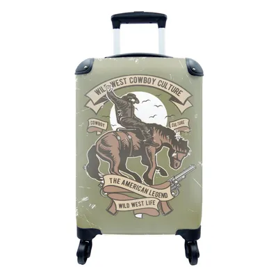 Produktbild von MuchoWow® Koffer Handgepäck Trolley Rollkoffer Kleine Reisekoffer mit 4 Rollen - Pferd - Cowboy - Vintage - Zeichnung - Cabin Size < 55x40x23 cm & 55x40x20 cm - Fotokoffer - Kabinenkoffer - Boardgepäck - Reise-Box - Reisekoffer - Reisegepäck - Koffer mit Bild - Trolley für Kinder