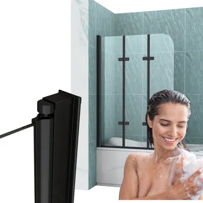 Produktbild von Silla | Duschwand aus Glas - 120x140 cm - Schwarz - Faltwand für Badewanne - 3 Teilig Faltwand - Badwannenfaltwände