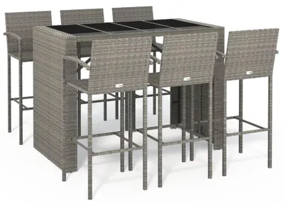Produktbild von vidaXL 7-tlg. Gartenbar-Set Grau Poly Rattan