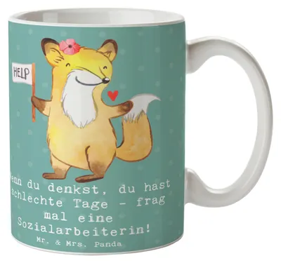 Produktbild von Mr. & Mrs. Panda Pott Sozialarbeiterin Stärketage - Meeresbrise - Geschenk, Tasse, personalisierte Geschenke, Unterstützung, Beruf, Teetasse, Berufe, Kaffeebecher, Humor