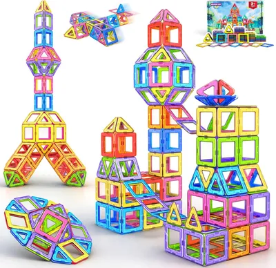 Produktbild von Magnetische Bausteine 40 Teile – Montessori Magnetspielzeug für Kinder ab 3 Jahre, kompatibel mit Magna Tiles & Magnetic Tiles, Magnetbausteine