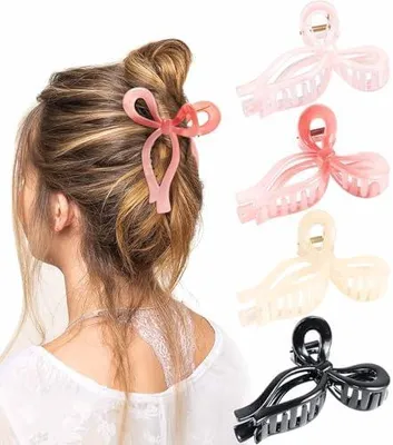 Produktbild von Rosa Haarklammern mit Schleifenmotiv, 4 Stück, für Damen und Mädchen, 11 cm, als Haarschmuck für dickes und langes Haar