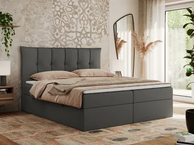 Produktbild von MKS MEBLE Boxspringbett 120x200 mit Bettkasten und Matratze H3, Polsterbett 120x200 mit Bettkasten, Bett 120x200 mit Stauraum und Topper - Premium-10 - Dunkelgrau Kunstleder
