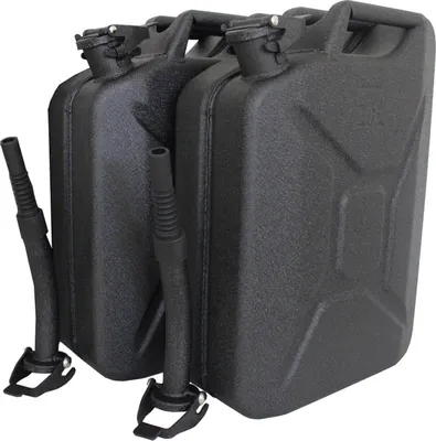 Produktbild von 2x Benzinkanister Kraftstoffkanister Metall 20 Liter Hammerschlag Schwarz inkl. Ausgießer + Halter
