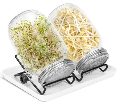 Produktbild von Vigevee 2x Sprossenglas Keimglas mit Deckel & Sieb Mit Abtropfschale Satz  2 Einstellbare Halterung Sprossen Keimgerät Pflanzenzuchtbehälter Keimbehälter Keimgerät Microgreens