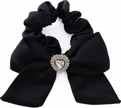 Produktbild von Klassisches Satin-Scrunchie mit Schmetterlingsknoten & Diamant Schwarz