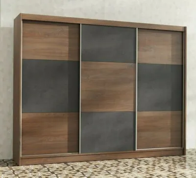Produktbild von Schwebetürenschrank CORDOBA 250 cm, Kleiderschrank mit Schiebetüren, Schlafzimmerschrank, großer Stauraum (Streling + Braun)