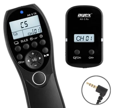 Produktbild von ayex AX-5 Timer Funk-Fernauslöser kompatibel mit Nikon DC3 2,4 GHz Intervallauslöser mit LCD bis 100 m Reichweite Timer Bulb Delay Serienbild