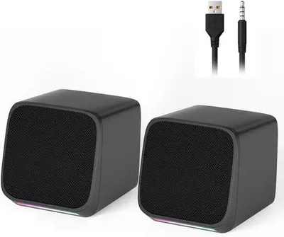 Zdjęcie produktu dla Kompaktowy zestaw głośników desktopowych - złącze 3,5 mm - z podświetleniem - do komputerów, laptopów i tabletów