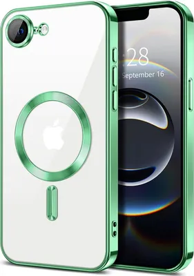 Obrázek produktu pro Magnetické čiré pouzdro pro iPhone 16e/iPhone 17e, kompatibilní s MagSafe, galvanicky pokovené ochranné pouzdro s ochranou fotoaparátu světle zelená