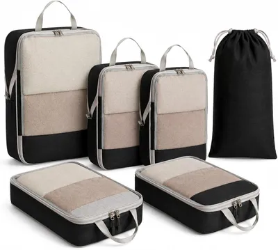 Produktbild von Packtaschen, Kompression 6-teiliges Set, Koffer-Organizer für Kleidung, schwarz