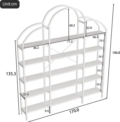 Immagine prodotto di okwish Libreria da soggiorno a forma di nuvola con struttura in acciaio e MDF, portafiori con cinque ripiani, bianco