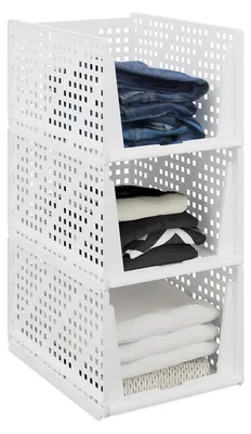 Immagine prodotto di TRANKIELO® - Set di 3 organizer impilabili in plastica per armadi - Estensibili, salvaspazio, dimensioni 24,5 x 33,5 x 43,5 cm