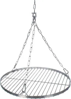 Produktbild von NAJDER Edelstahl Rund Grillrost Ø600 mm mit Aufhängekette Ø3 mm, Grillrost Rund für Schwenkgrill mit Kettensatz, Drehwirbel und Karabinerhaken, Hängegrill Rost mit Kette Satz