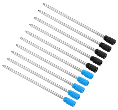 Kugelschreiber-Minen 0,7 mm, 10 Stück, mittlere Spitze, Metall, schwarz/blau