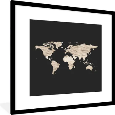 Produktbild von MuchoWow® MuchoWow® Gerahmtes Poster Weltkarte - Schwarz - Beige 40x40 cm - Poster mit zchwarzem Bilderrahmen - Poster - Plakat im Rahmen