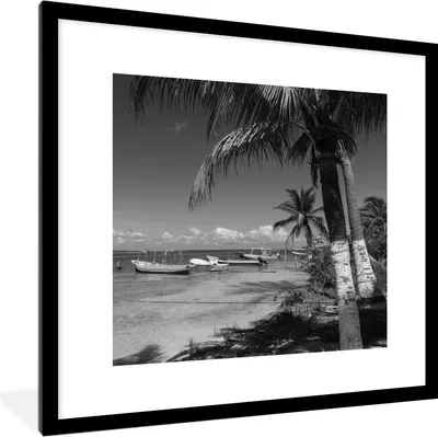 Produktbild von MuchoWow® MuchoWow® Gerahmtes Poster Strand der nordamerikanischen Isla Mujeres - Schwarz und Weiß 40x40 cm - Poster mit zchwarzem Bilderrahmen - Poster - Plakat im Rahmen