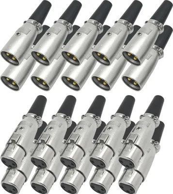 Produktbild von 20x ARLI XLR Set – 10x Stecker + 10x Kupplung 3-polig vergoldet mit Zugentlastung für Mikrofon & Audio Studio