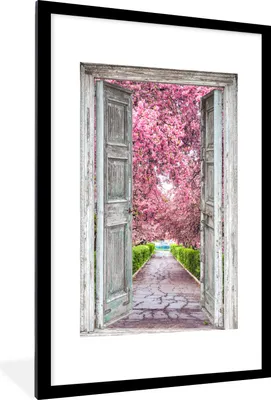 Produktbild von MuchoWow® Gerahmtes Poster Sakura - Transparent - Baum - Kirschblüte 60x90 cm - Poster mit Schwarzem Bilderrahmen Wandposter Rahmen Foto Bilder - Dekoration - Wandposter Wohnzimmer - Hochwertig