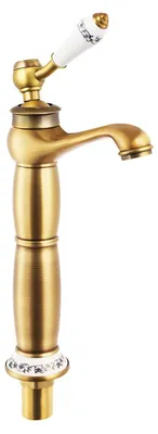 Obrázek produktu pro Vintage koupelnová baterie – baterie k umyvadlu – vysoký výtok – mosaz – keramická kartuše – směšovač teplé/studené vody – montáž na desku – G3/8 – zlatá