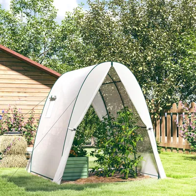 Zdjęcie produktu dla Szklarnia Outsunny z drzwiami rolowanymi, 2 okna, odporna na zimę szklarnia z folii stalowej, szklarnia na balkon, do ogrodu, szklarnia na pomidory 180 x 180 x 200 cm, szklarnia na pomidory, warzywa, kwiaty, biała