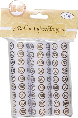 Produktbild von Luftschlangen "50", gold, 3-tlg. für Goldhochzeit, Jubiläum oder auch für 50. Geburtstag