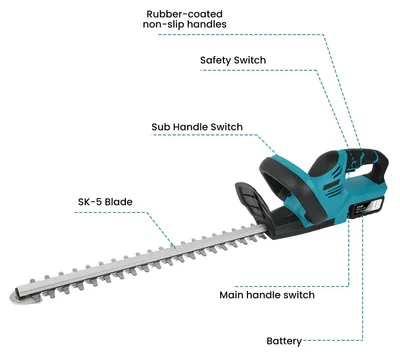 Productafbeelding van Elektrische Heggenschaar - 21 V - 520 mm Blad - Dubbel SK5 Koolstofstaal - Voor Tuinonderhoud En Heggen