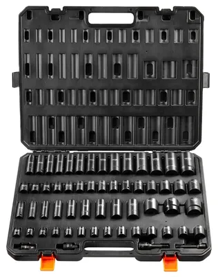 Zdjęcie produktu dla Zestaw nasadek udarowych VEVOR 3/8 i 1/2 cala, 59-częściowy zestaw nasadek SAE 5/16 do 1-1/4 cala i metrycznych 6-32 mm, 6-punktowa stal stopowa Cr-Mo do naprawy samochodów