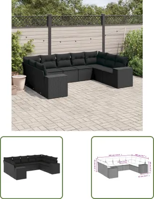 Produktbild von The Living Store 9-tlg. Garten-Sofagarnitur mit Kissen Schwarz Poly Rattan