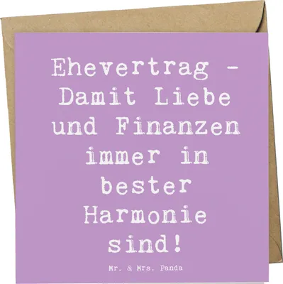 Produktbild von Mr. & Mrs. Panda Glückwunschkarte Spruch Ehevertrag Liebe Finanzen - Lavendeltraum - Geschenk, faltkarte, doppelkarte, Geschenke, Fairness, Heirat, Hochzeit, Ehe