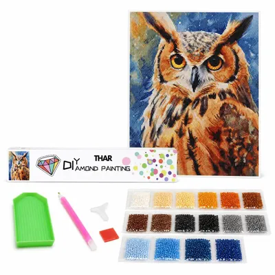 Imagen del producto de Kit completo para pintura con diamantes "Búho nocturno" de THAR, 40 x 50 cm