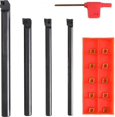 Zdjęcie produktu dla Zestaw narzędzi tokarskich 6,35 mm, 10 szt. metalowych płytek kątowych, 4 szt. płytek kątowych z węglików spiekanych, zestaw do tokarki
