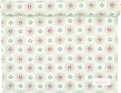 Produktbild von Greengate Tischläufer ELLE PALE GREEN Grün mit Blumen Baumwolle 45 x 140 cm