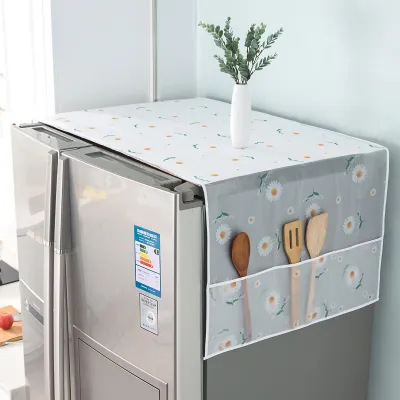 Produktbild von Kühlschrank-Staubschutzhülle, PEVA, wasserdicht, Waschmaschinen-Abdeckungen mit 3 Taschen, Chrysanthemenmuster, 62 x 180 cm