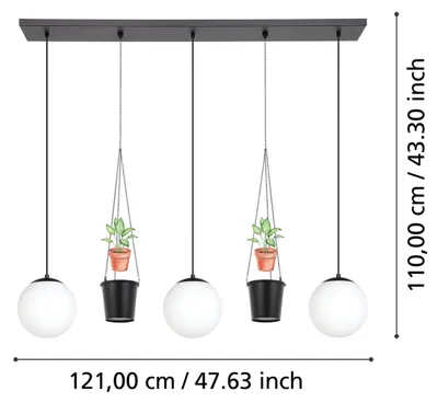 Immagine prodotto di Eglo 900512 RONDO 3 E27 tripla lampada a sospensione 1210x200mm Nero Bianco