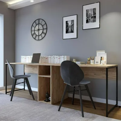 Immagine prodotto di Dmora Scrivania Asarat 60x240x74h cm Nero, Colore Struttura Marrone Materiale Piano in Legno Nobilitato