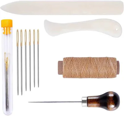 Produktbild von Buchbindeset, 5-teiliges Set für Lederarbeiten mit Ahle, Nähgarn und Handnadeln