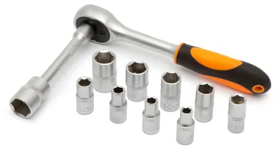 Imagen del producto de Juego de llaves de vaso con carraca de 1/4" – 12 piezas – Llaves de vaso de 5 a 13 mm – Acero cromo-vanadio – Con extensión – Mango antideslizante – Compacto e ideal para trabajos de precisión y montaje [10857A]