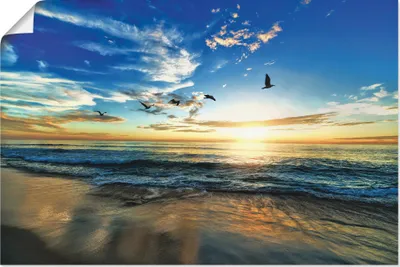 Produktbild von ARTland Poster Strand Möwen Meer Sonnenuntergang Größe: 30x20 cm