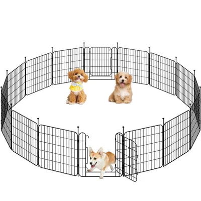Produktbild von Yaheetech 16-teilig Welpenauslauf 60 cm hoch, Laufstall mit Tür für Hunde, faltbares Welpenfreigehege Zaun Gitter