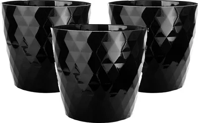 Produktbild von 3 Stk. Blumentopf Übertopf Blumenkübel schwarz glänzend Durchmesser 14 cm (Oben)