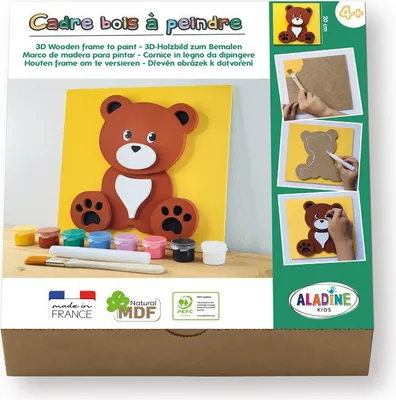 Zdjęcie produktu dla ALADINE - drewniany obrazek 3D do pomalowania misia