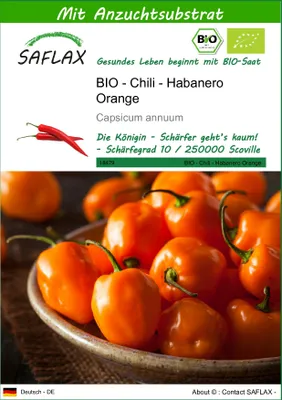 Produktbild von SAFLAX - BIO - Chili - Habanero Orange - 20 Samen - Mit keimfreiem Anzuchtsubstrat - Capsicum annuum