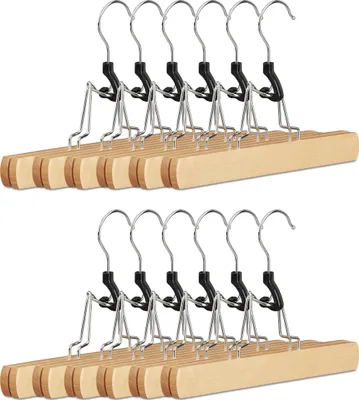 Immagine prodotto di Relaxdays Tendi-pantaloni in legno, set da 12 grucce, gancio girevole a 360°, gruccia con morsetto per pantaloni, dimensioni: 17x25x2,3 cm, colore naturale