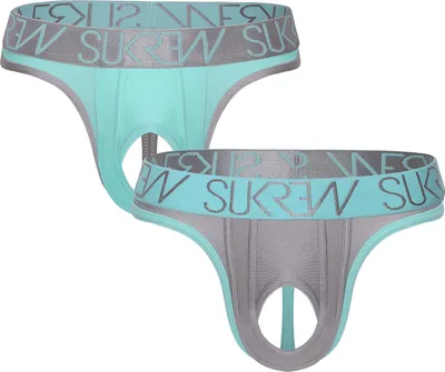 Produktbild von SUKREW - Herren Thongs Unterwäsche - U-Style Classic Thong Vorteilspack 1x Peppermint + 1x Silver Sparkle - Größe S