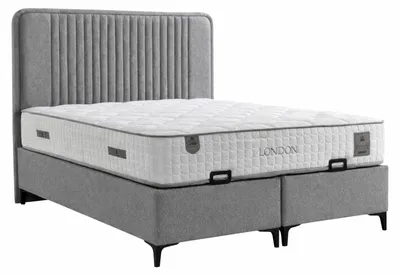 Produktbild von Bett mit Matratze Grau Moderner Stil Weiche Polsterung Bett mit Stauraum