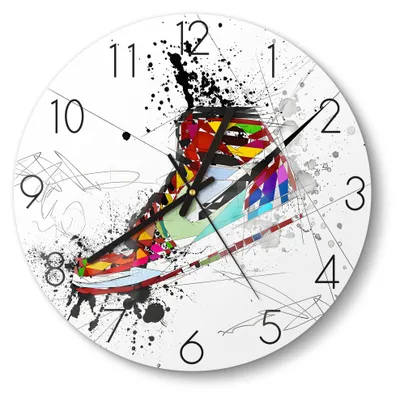 Produktbild von DEQOART Glasuhr Ø30 cm Zahlen 'Urbaner Sneaker Rausch' Wanduhr Glas Uhr Design leise Küchenuhr