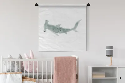 Produktbild von MuchoWow® Wandteppich Wandbehang Hai - Fisch - Grau - Aquarell 90x90 cm Tapisserie Dekoration Wandtuch - Wandaufhänger